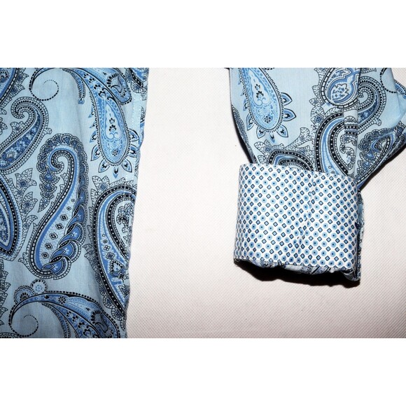 Bugatchi Uomo Men's Long Sleeve‎ Button Front Flip Cuff Paisley Shirt Size 2XL - Picture 3 of 10